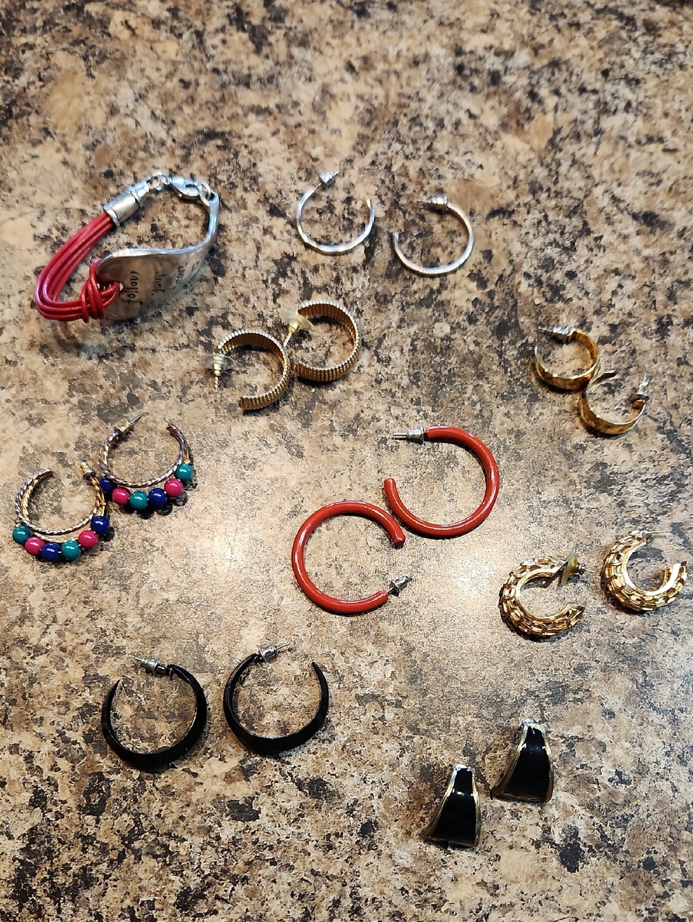 Lot Of Attractive Earrings Plus Engraved Bracelet
